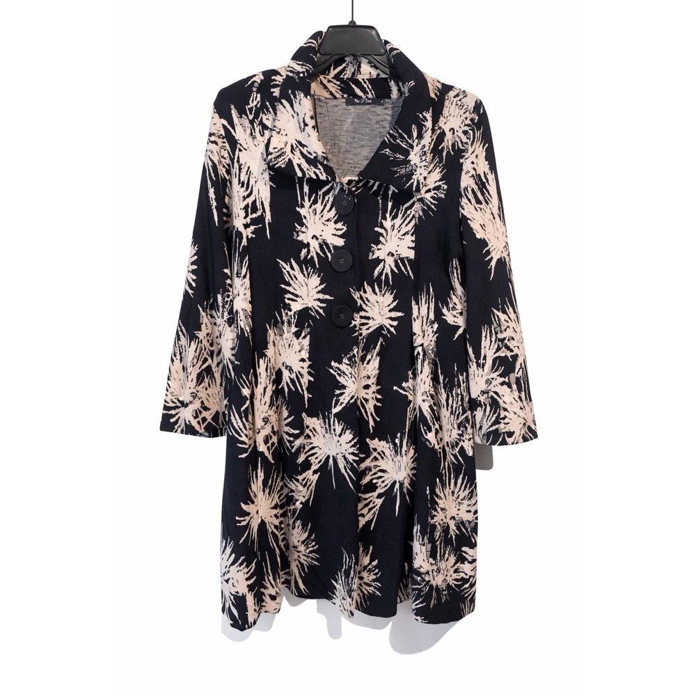 Nic + Zoe Womens Black Beige Print Knit Jacket‎ Cardigan Coatigan Large